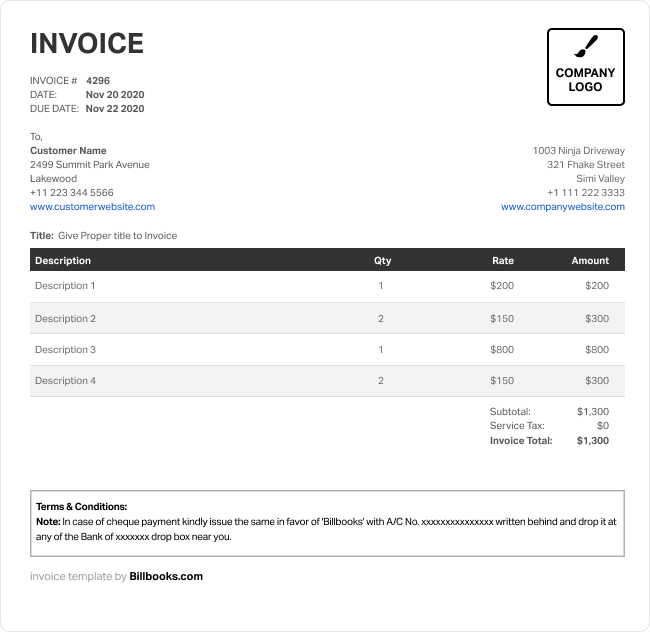 Sample Services Rendered Invoice