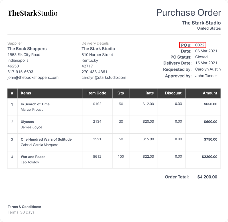 Purchase order number example