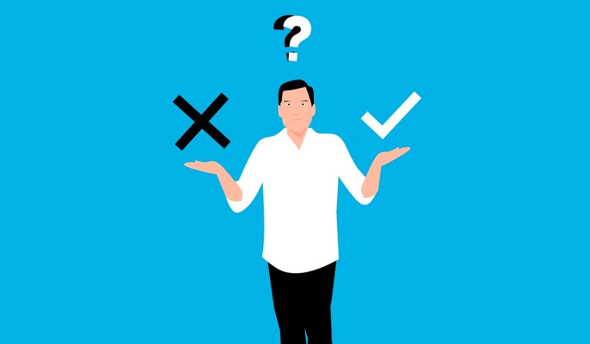 Illustration of a man confused between what is right and wrong