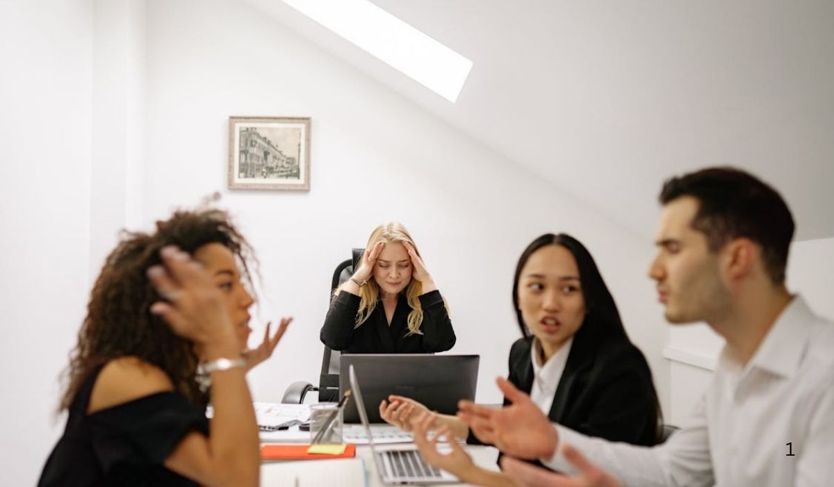 Toxic employees arguing in an office