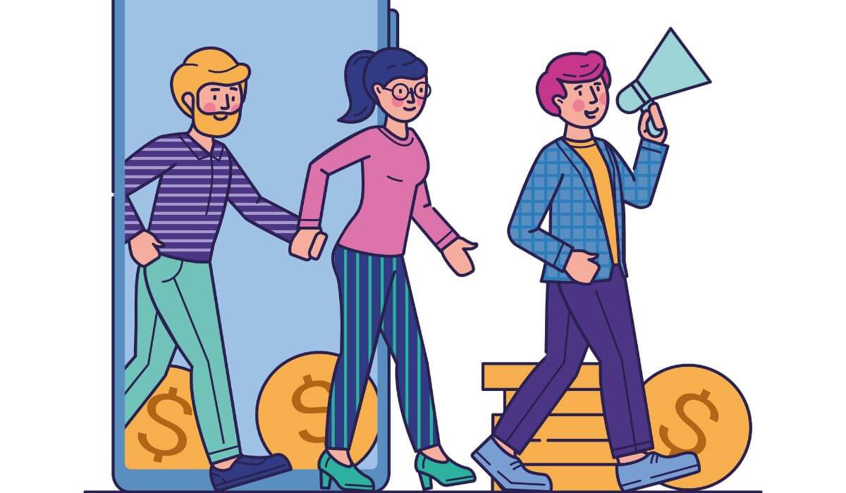 illustration of 3 people marketing