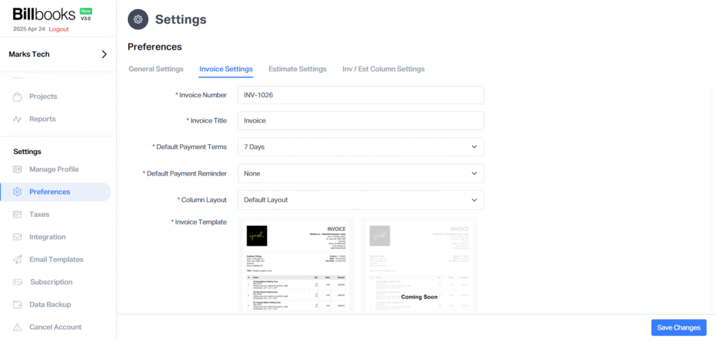 Invoice Setting