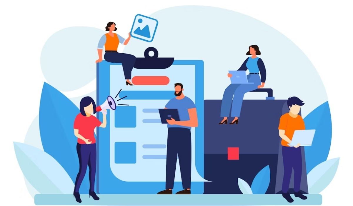 Illustration of people customizing invoice