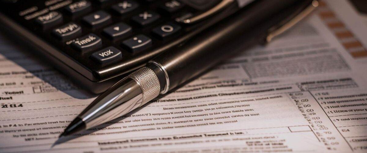 Invoice, pen and a calculator