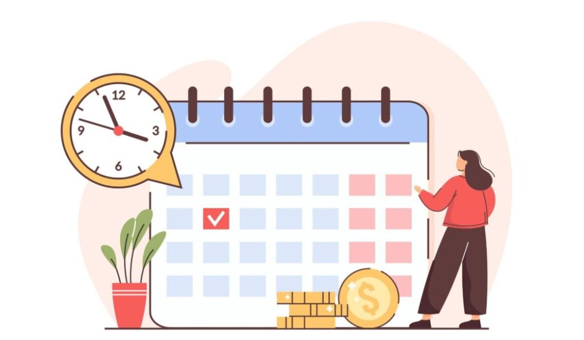 Illustration of a women having a glance through calender for making payment