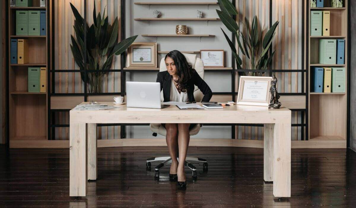 A women lawyer working in a law firm office